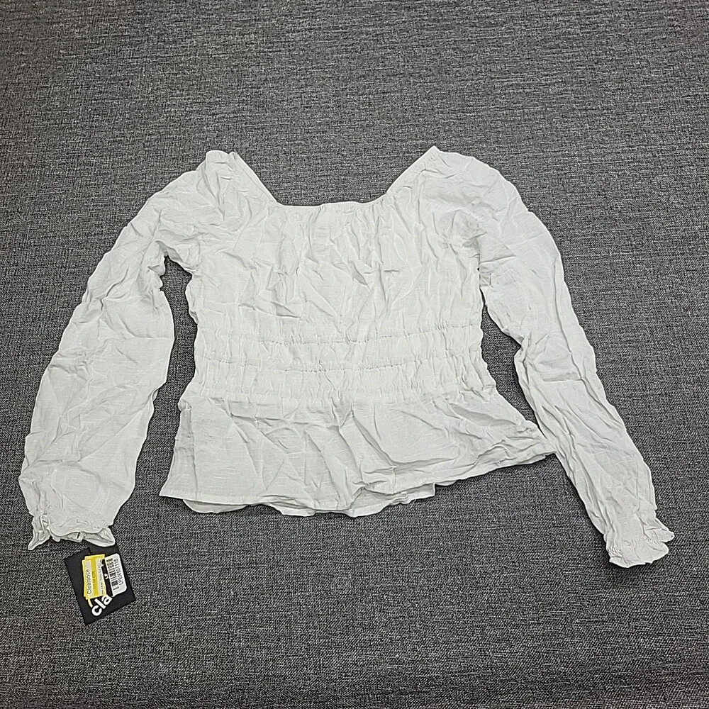 Kids Girls Long Sleeve Ruched Waist Everyday Blouse Top X-Large Size 14 White